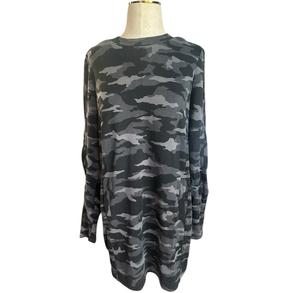 Athleta Balance Camo Long Sleeve Sweatshirt Dress w/Pockets Size Small